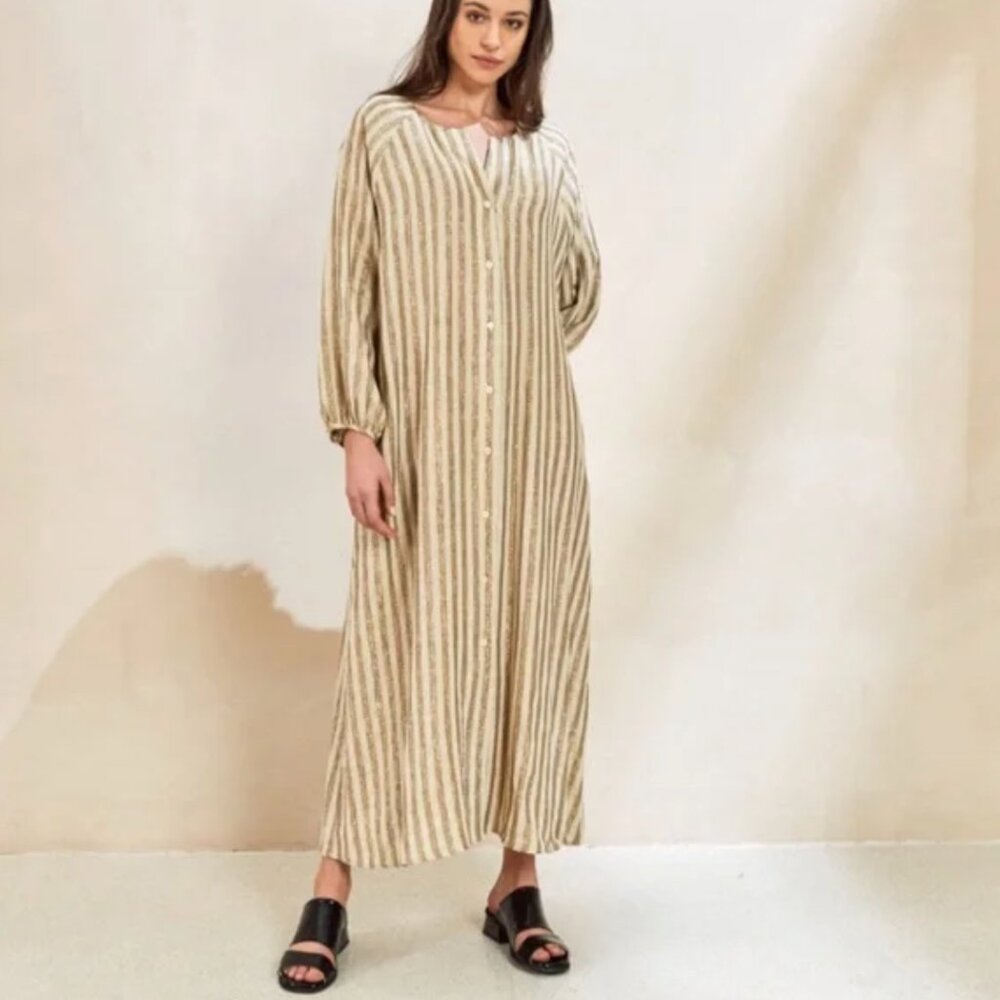 Momoni BEGONIA DRESS IN LINEN WITH LUREX STRIPES CREAM Women’s Size 40